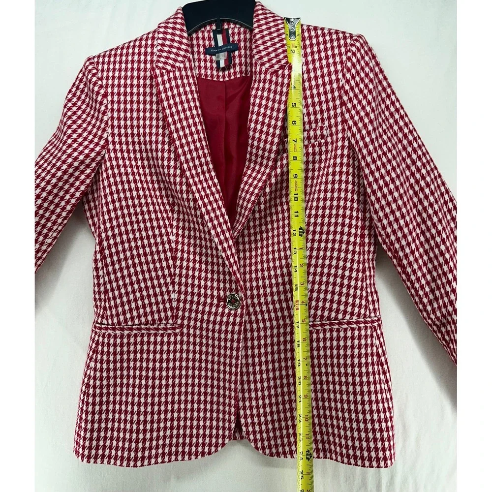 Tommy Hilfiger Red White Houndstooth Blazer Jacket Single Button Size 6